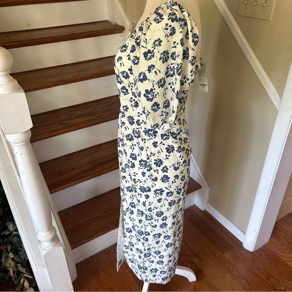 NWT Francesca’s Natasha Puff Sleeve Side Slit Midi Dress blue/white Small Lined - Picture 9 of 10